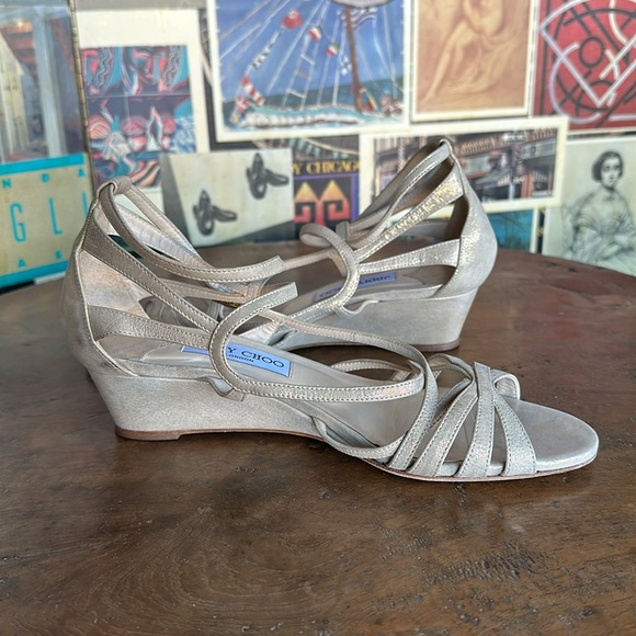 Jimmy Choo Golden Glitter Womens Wedge sz 38 1/2 - Picture 7 of 9